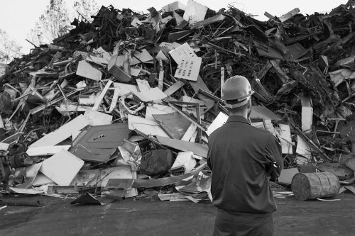 Homeowner organizing garage for clearance